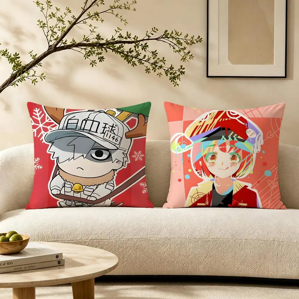 Anime Cells at Work Cushion Cover Pillow Short Plush Warm CreamStylel Cushion for Living Room Bedroom Sofa Ideal for Gifting