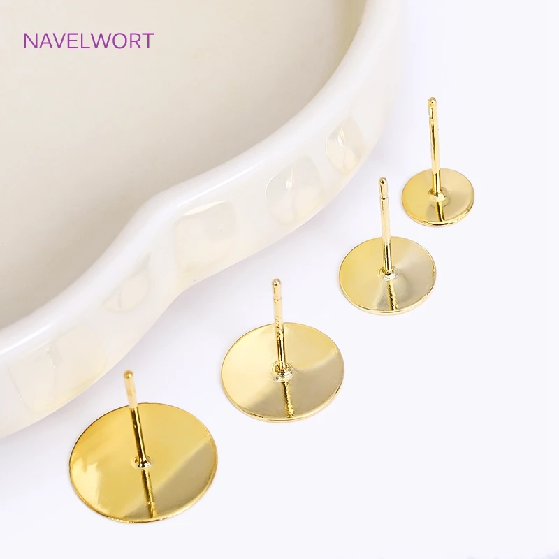 18K Gold Plated 6/8/10/12mm Round Post Earring,Brass Earring Studs Setting,Accessories For Earrings Jewelry Material Wholesale