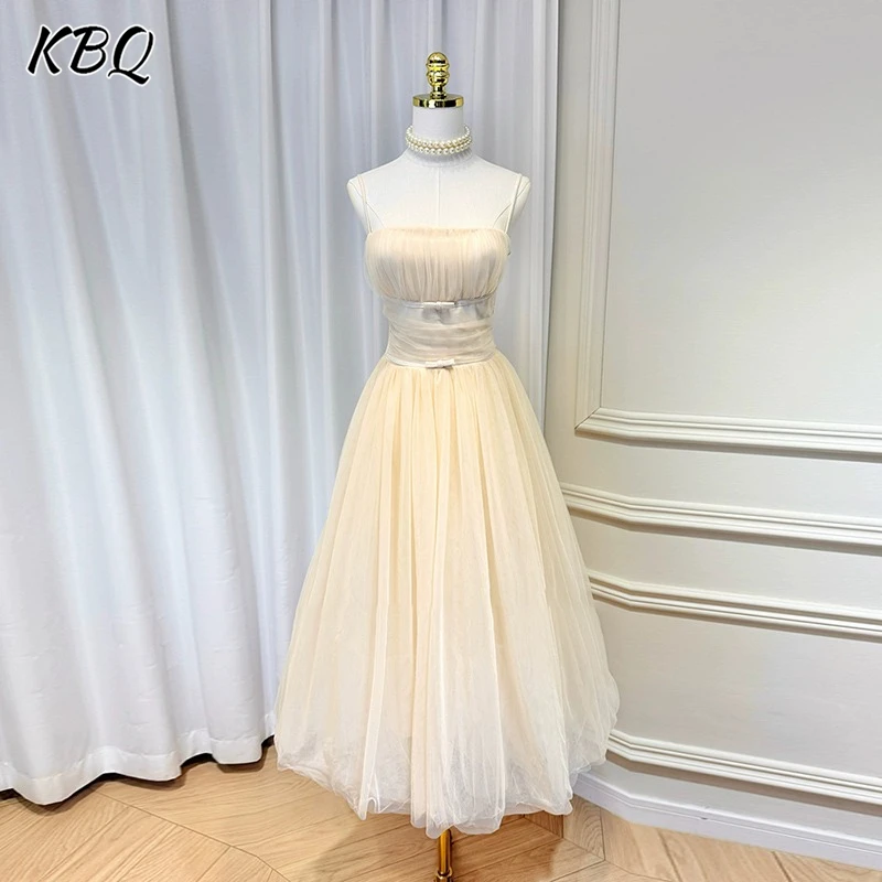 

KBQ French Solid Backless Tunic A Line Dresses for Women Square Collar Sleeveless High Waist Temperament Mesh Dress Female New