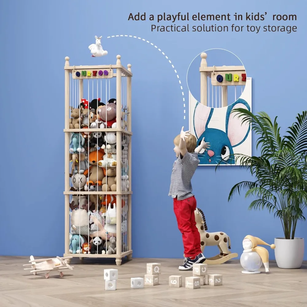 منظم تخزين الألعاب الخشبية للحيوانات المحشوة: حامل بلوشي مطور، سعة كبيرة #6