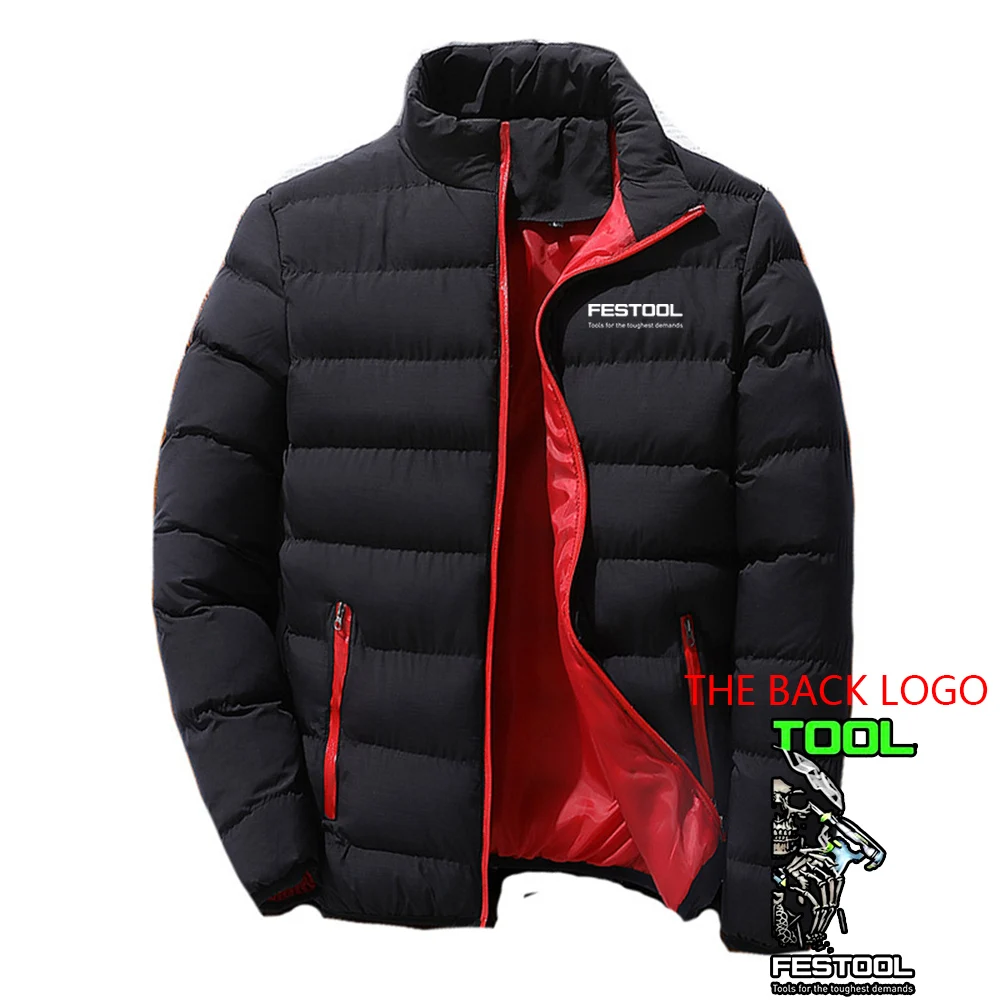 2024 Men New Festool Tools Autumn and Winter Stand Collar Printing Four-color Cotton-padded Jacket Warm Coat Tops