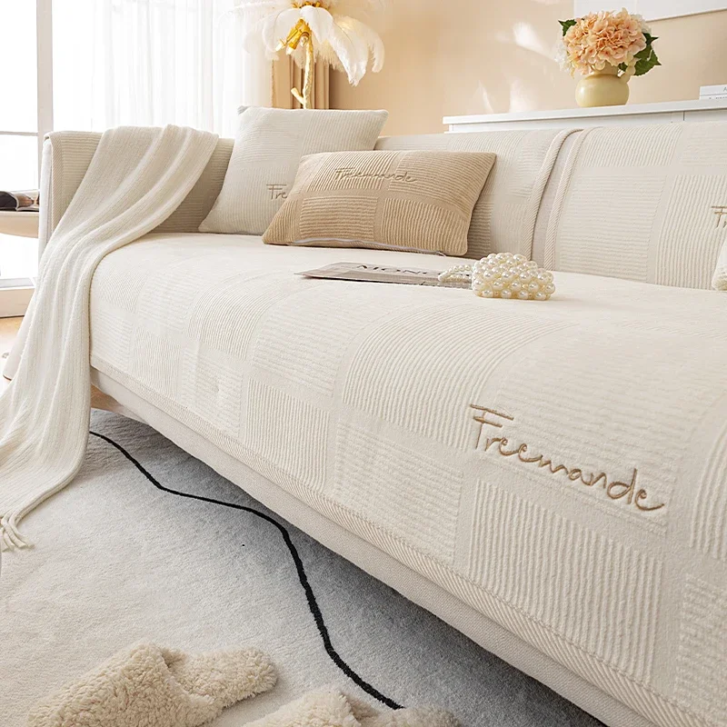 Non-SlipThicken Plush Sofa Cushion Mat Modern Simplicity Sofa Towel Home Couch Winter Milk Plush Sofa Cover for Living Room