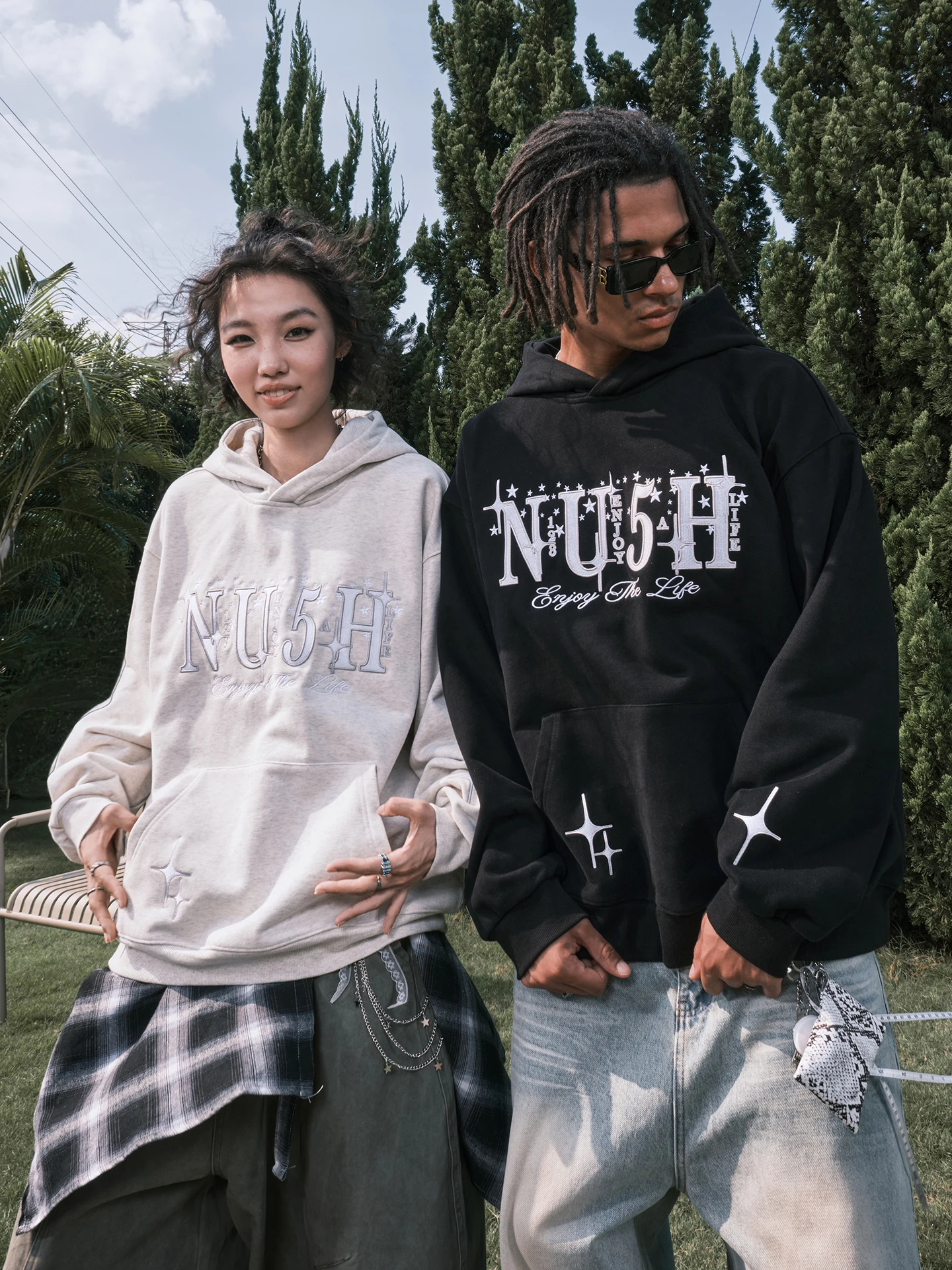 

Nuthink American Retro Heavyweight Letter Embroidery Hoodie Trendy Brand ex New Sle Spring Cotton Long Sve Sweatirt