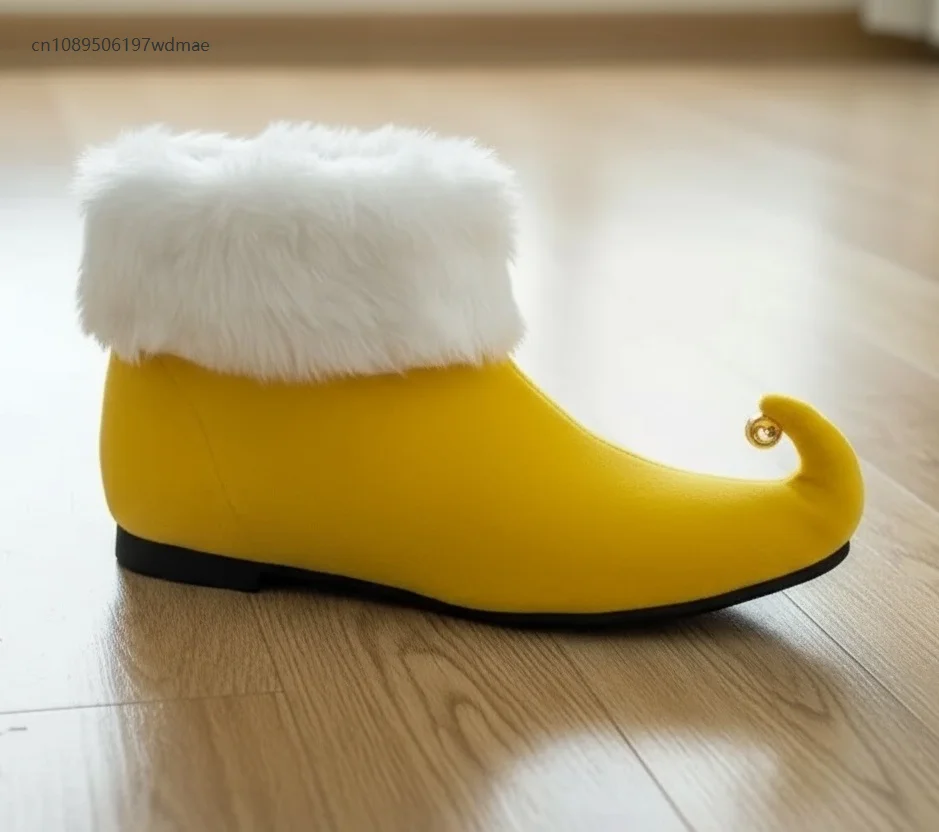 Chaussures de noël pour hommes, bottines Orange, cloche, accessoires de Cosplay, chaussures à bout pointu, spectacle sur scène pour fête de noël