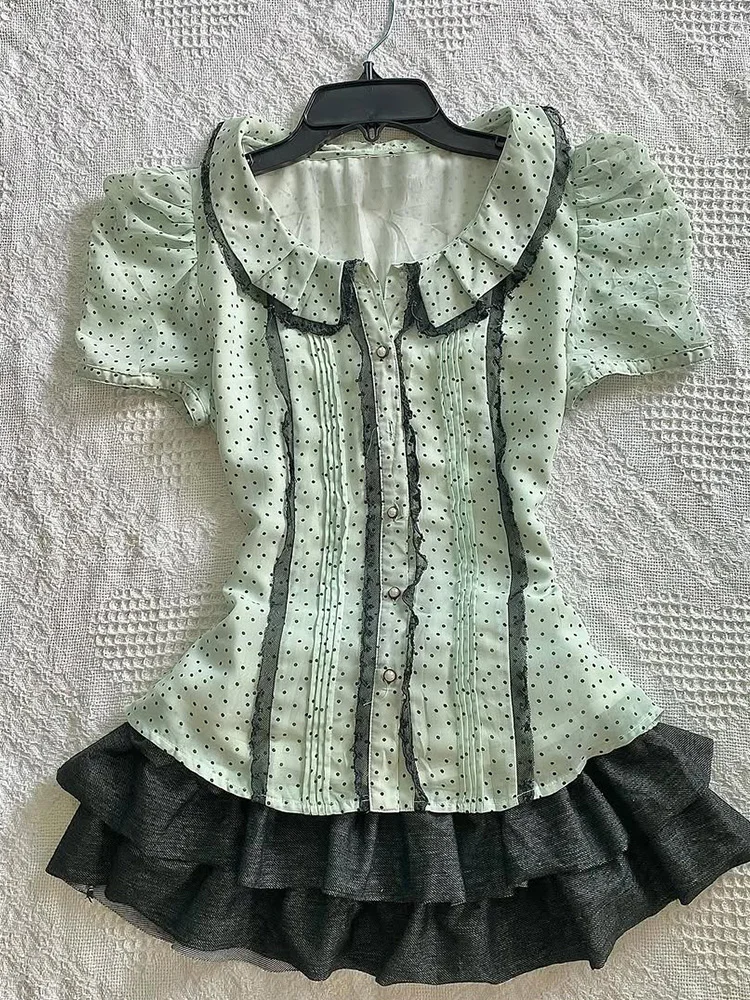 

Original Vintage een Polka Dot irt Women's Slim Fit Summer irt Sli Slimming Top f Sp Girl Design Sense