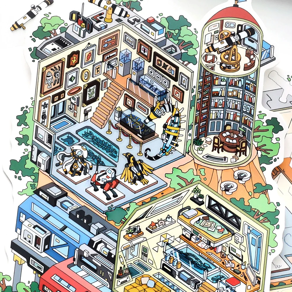 Kawaii Collection Hall 3D build a base Landscape Sticker  DIY Pocket Cabin Scene festival gift ﻿