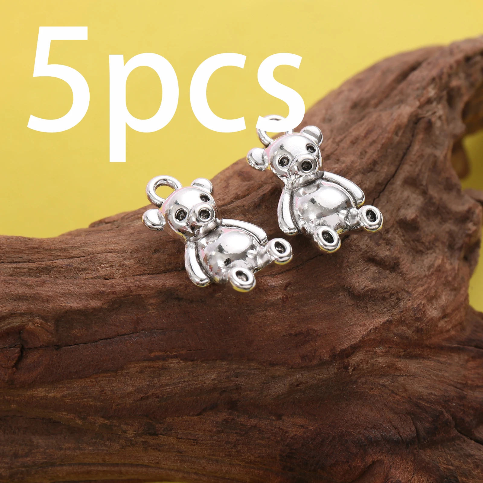5 Pieces of 3D Mini Bear Charms, Sitting Bear Pendants, Suitable for DIY Bracelets, Necklaces, Earrings, and Handmade Beaded Jewelry Accessories