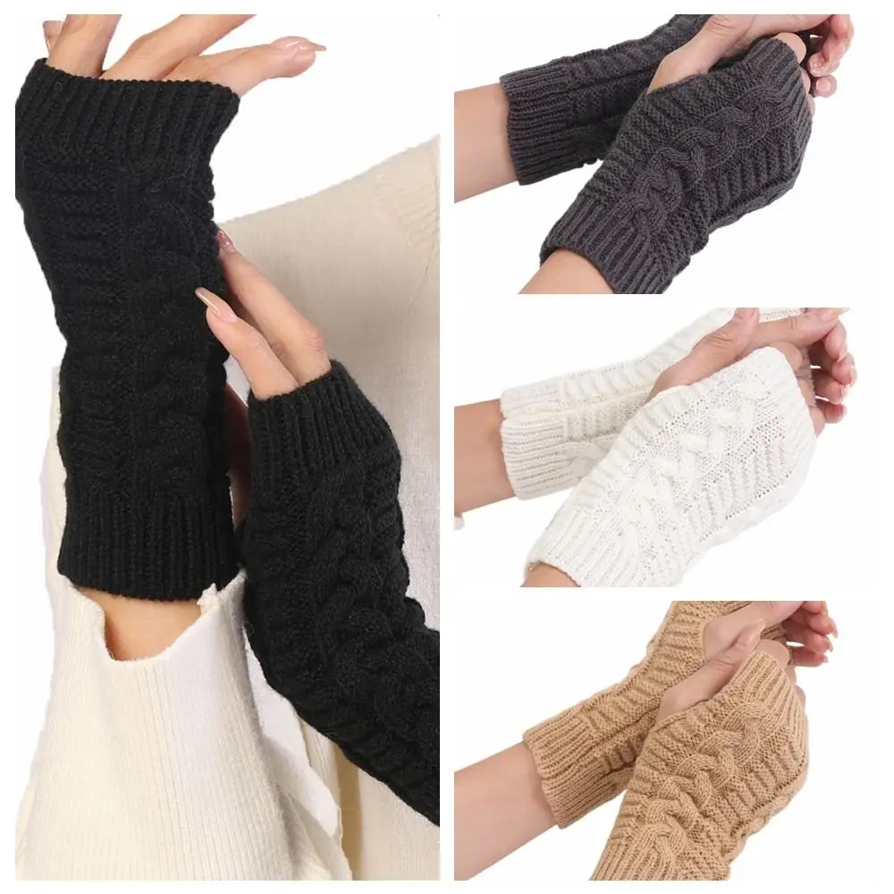 

Simple Touch Screen Knitted Gloves Fingerless Cycling Gloves Twists Gloves Windproof Wristband Half Finger Gloves Men