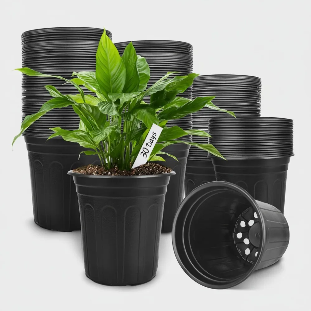 

100 Pack 1 Gallon Plastic Plant Pots with Drainage Holes, 6.7 Inch Nursery Flower Pots for Succulents Seedlings Gardening