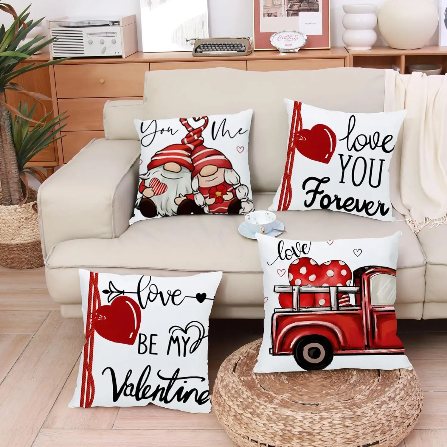 Love You Forever Red Valentines Day Pillow Covers with Be My Valentine Letters Decorative Cushion Cover for Home Bedroom Decor