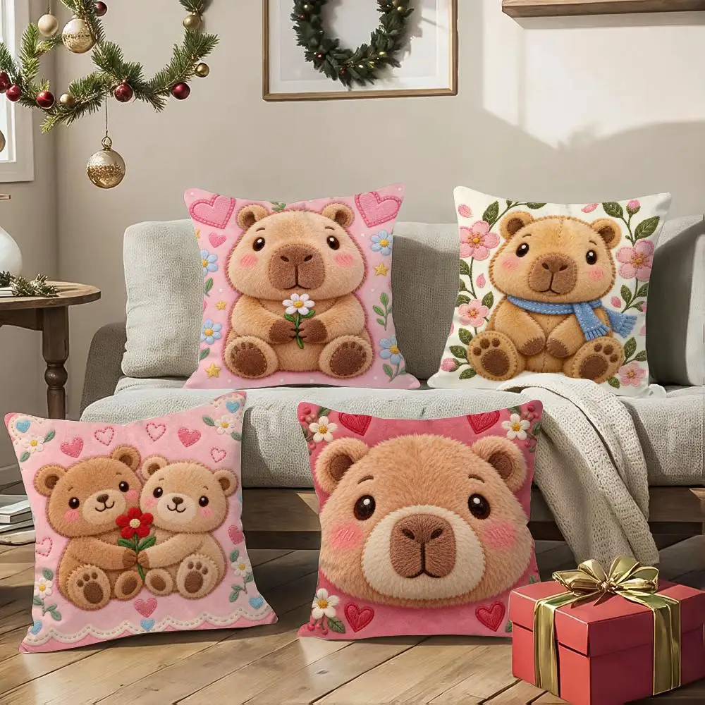 Teddy Bear Cushion Cover 1/4Pcs Soft Plush Throw Pillow Cover Double-Sided Print Sofa Living Room Decor