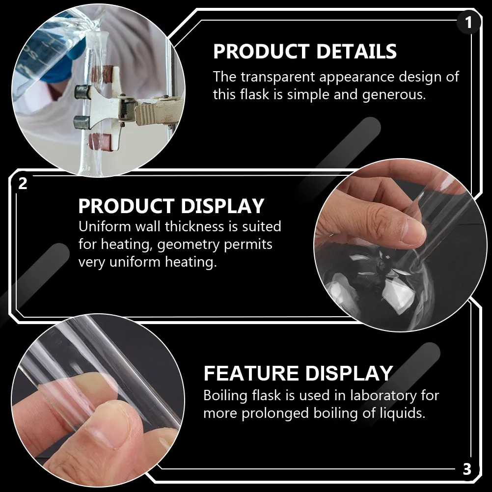 

Набор из 3 прозрачных стеклянных колб с круглым дном для химических лабораторных исследований, колбы для кипячения, равномерная толщина стенок, удобство наблюдения