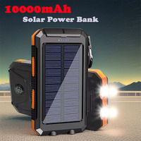 10000mAh Solar Power Bank Outdoor Camping Portable Fast Charger Power Bank Waterproof External Battery Charging with LED Light