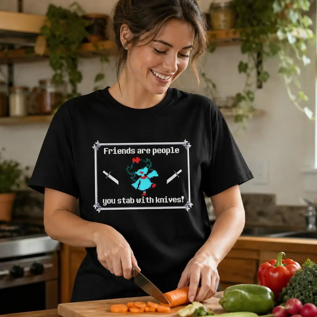 Aqua on Friendship Deltarune Chapter 5 T Shirts Casual Tees Short Sleeve Round Collar T-Shirt Pure Cotton Tops