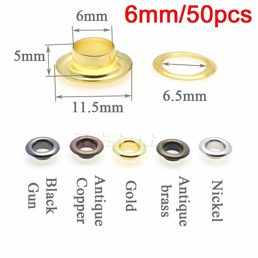 50pcs/pack Metal Eyelets Grommets 6MM 8MM for Leather Craft DIY Scrapbooking Shoes Fashion Practical Accessories