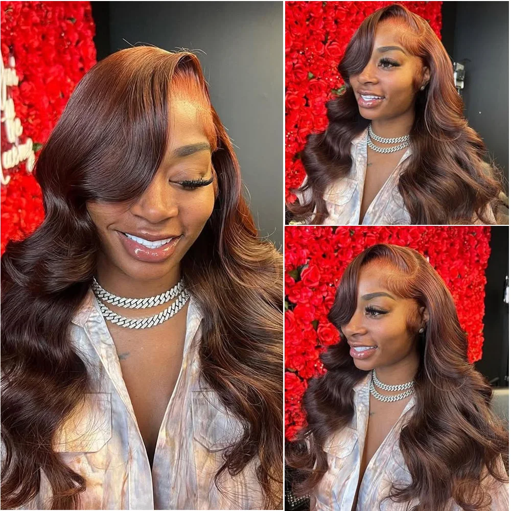13x6 HD Body Wave Chocolate Brown Lace Front Wig Human Hair Brazilian Transparent 13x4 Lace Frontal Wigs Pre Plucked For Women image 4