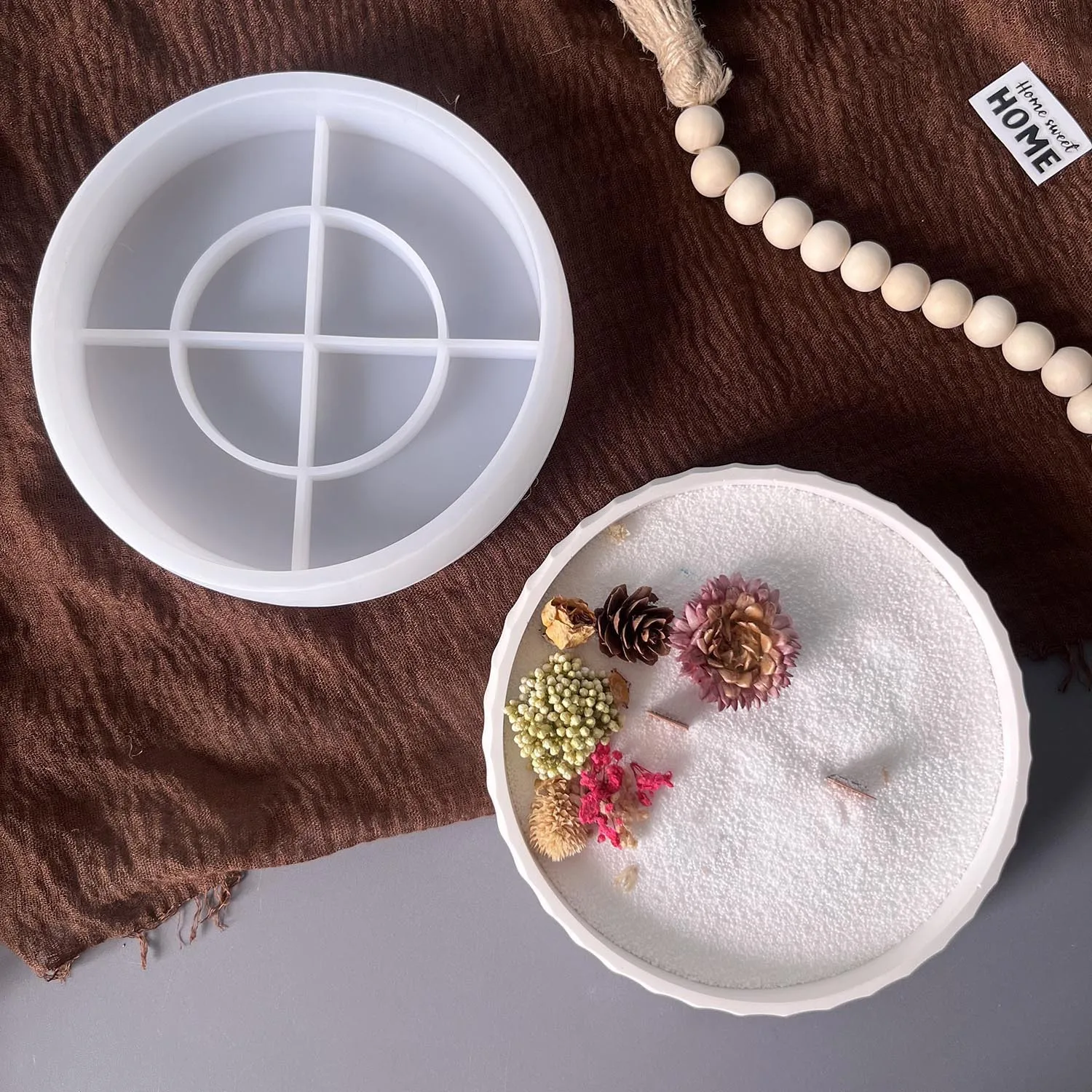 Plateau rond à Texture de rayures rotatives, moules en Silicone, bricolage, bougie, tasse, plâtre, béton, bol de rangement, moule en résine