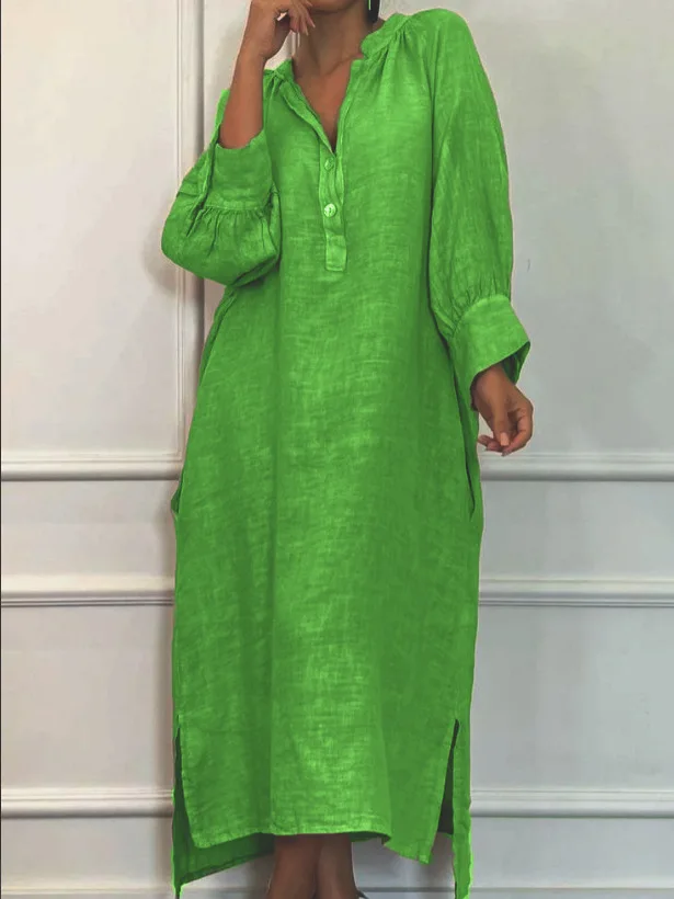 

Spring Casual Dress For Women Elegant Loose Lapel Button Long Sleeve Side Split Dress Fashion Commuter Pocket Long Dresses