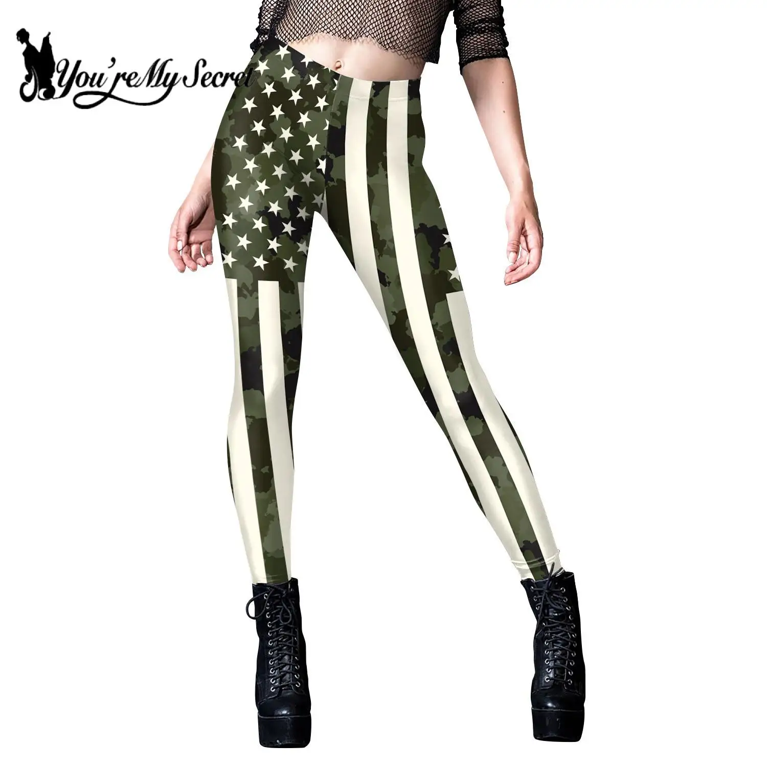 [You're My Secret] 2024 Women Leggings 4Th of July Camouflage 3D Printing Pants Holiday Party Gifts Elastic Trousers Bottom