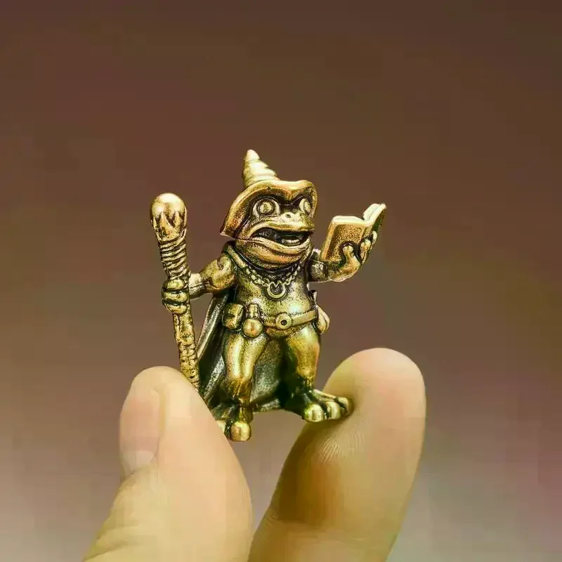Brass Frog Wizard Statue Frog Holding A Magic Wand Ornament Small Animal Figurines Home Office Decoration Car Ornaments Vintage