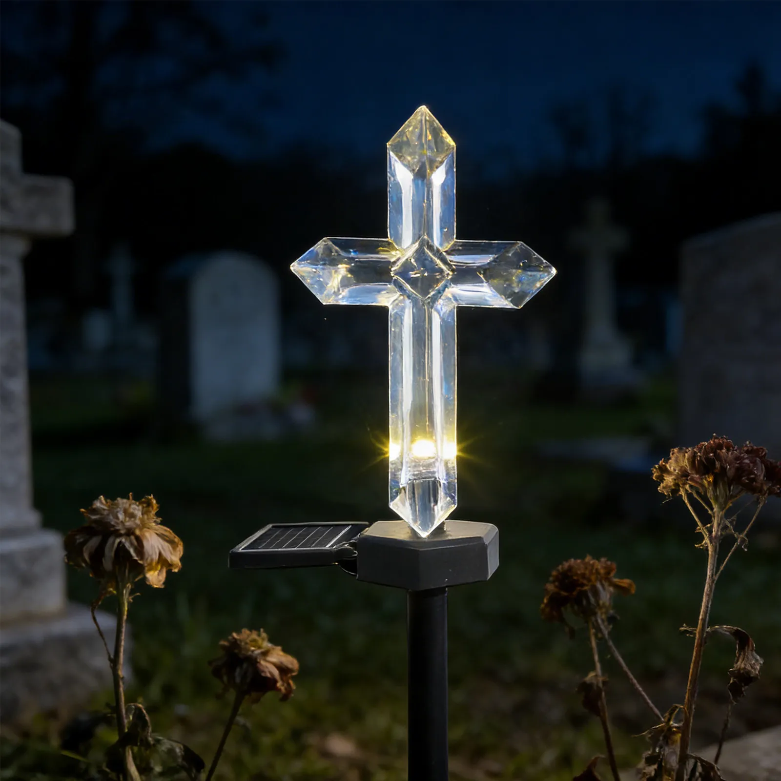 

Garden Stake Graves Cemetery Decorations Cross Solar Lights for Memorial Lighted Pathway