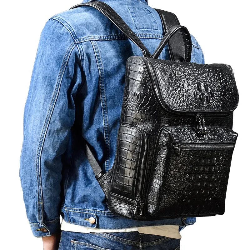 

Cow Genuine Leather Men Alligator Backpacks Real Natural Leather Student Backpack Boy Luxury Brand Large Computer Laptop Bag