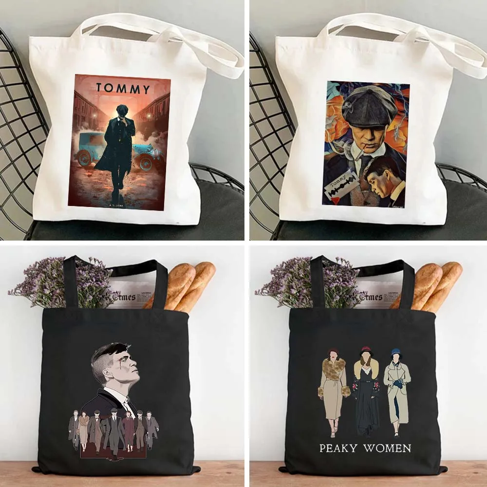 Tommy Shelby Peaky Blinders Cillian Murphy Movie TV Show Women\'s Canvas Shopper School Cotton Tote Bag Harajuku Shoulder Handbag