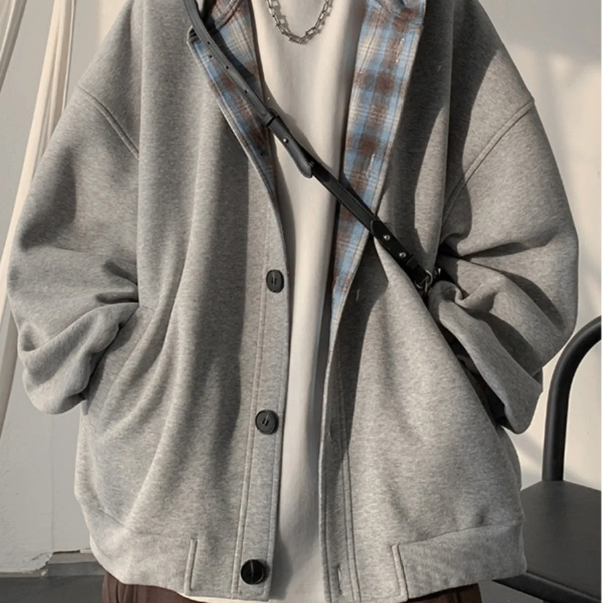 

Men's Thiened Fce Hoodie Sweatirt Retro Plaid Open Cardigan Jaet Regular Sve Long Boy's Casual Comfortable Pullover