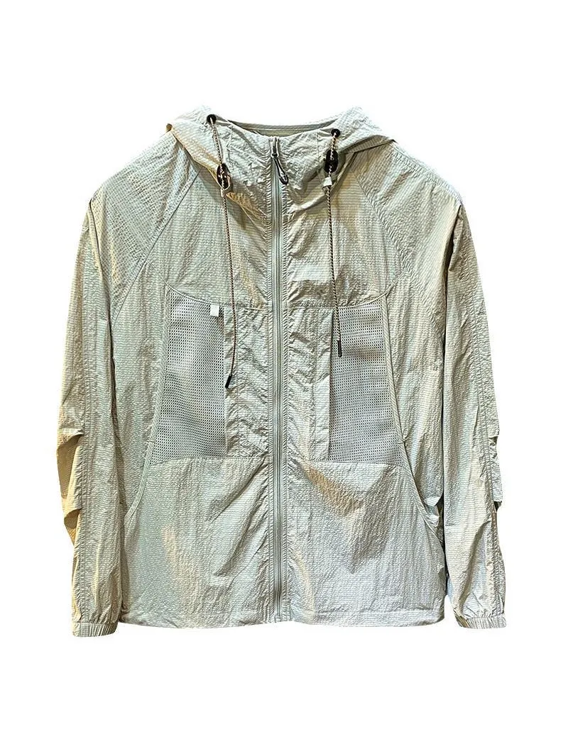 

Новинка 2025, морская легкая солнцезащитная одежда из ледяного шелка, мужская дышащая кожа с капюшоном, летняя уличная одежда...