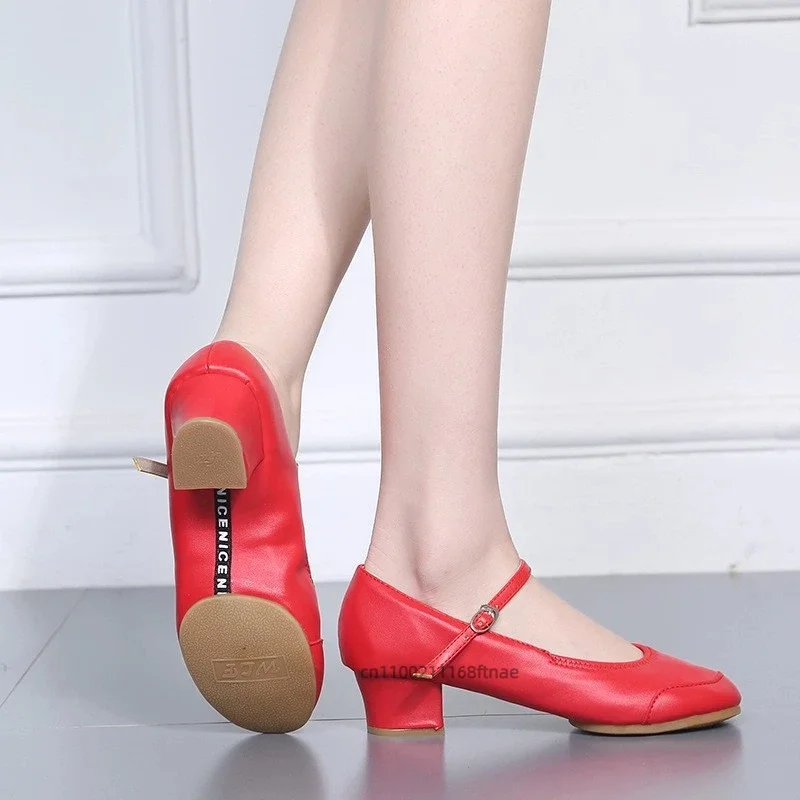 부드러운 밑창의 여성용 댄스화, 중간 굽, 댄스 연습화, 교사용 사계절 볼룸 댄스 투포인트 슈즈