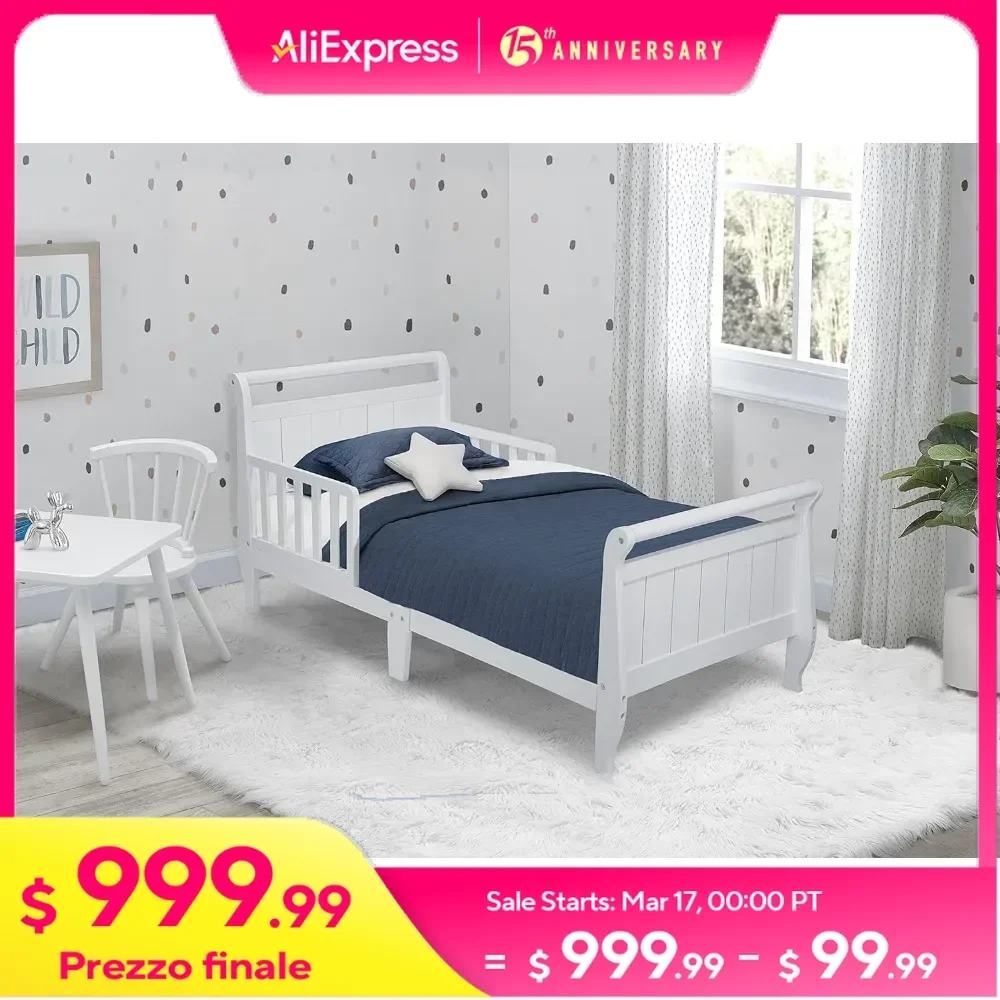 Children Beds, Bed Features Two Attached Guardrails To Keep Your Child Safe, Wood Toddler Bed Sleigh, Crib, White