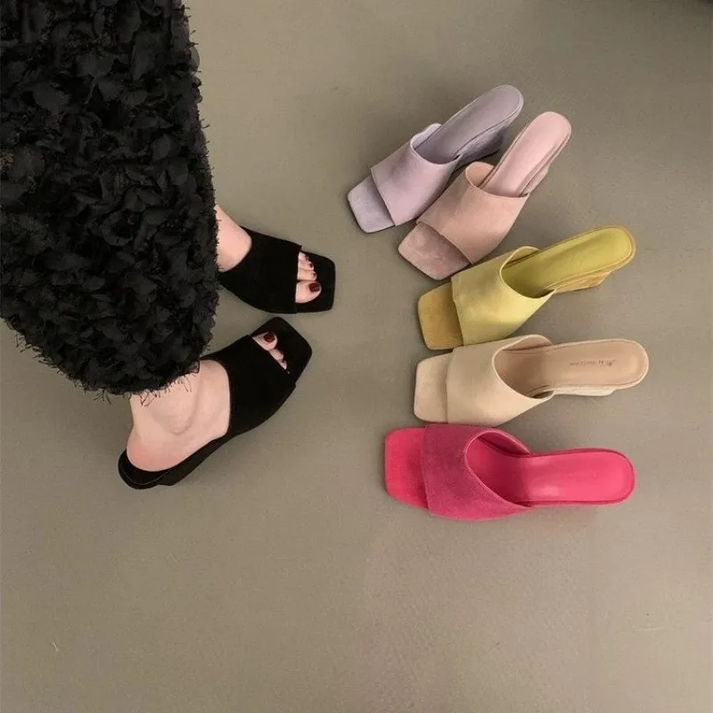 Women Slippers Summer Open-toed Slope Heel Sandals Quality Suede Casual Slippers Fashion Wedges Platform Sandals Chaussons Femme
