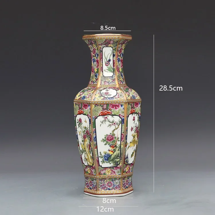 Antique Enamel Vase Porcelain Hexagonal Vase Collection of Ancient Porcelain Made in Qianlong Dynasty