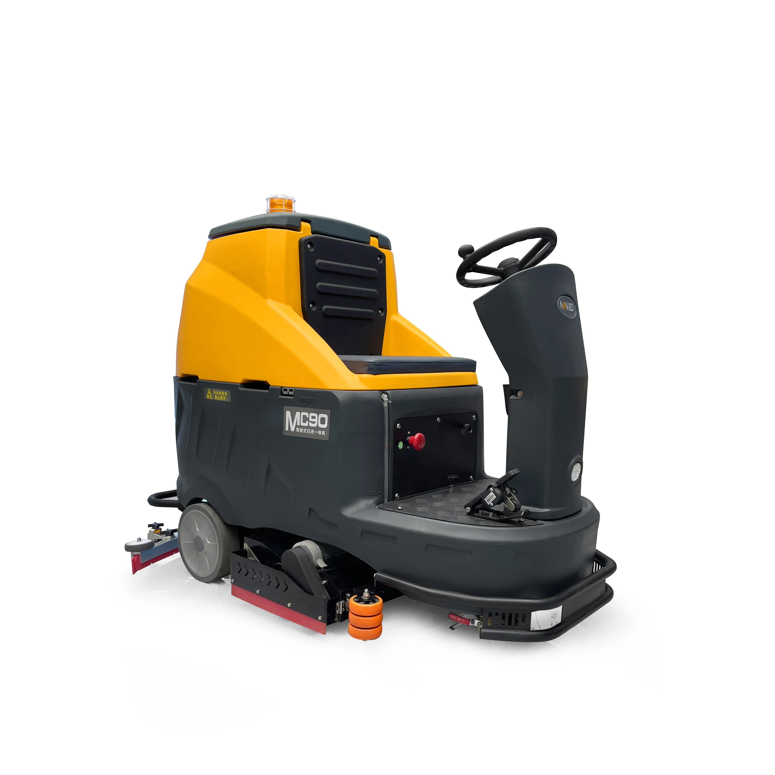 Ride-on floor scrubber: high-power, long-lasting for heavy-duty use.