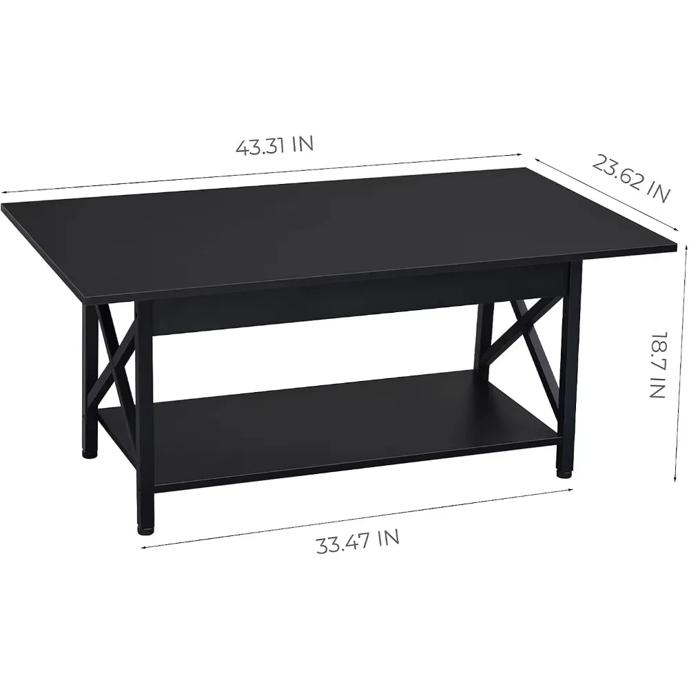 보관 선반이 있는 커피 테이블, 2 단 직사각형 거실 센터 테이블, 가정 사무실에 적합, 조립하기 쉬움