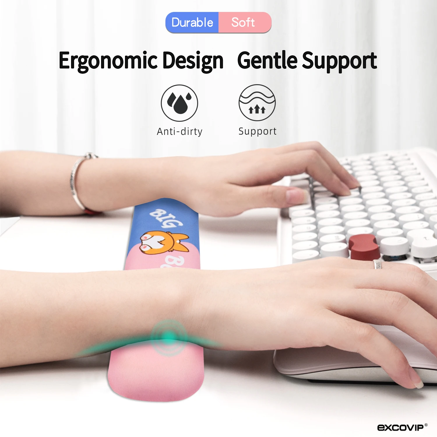 EXCO Keyboard Wrist Rest Memory Foam Ergonomic Soft Hand Arm Support with Non-Slip PU Base for Pain Relief Gaming Office Home