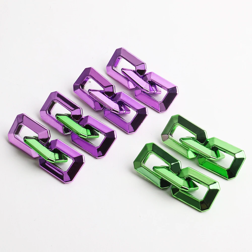 FishSheep 2022 New Green Acrylic Chain Drop Earrings for Women Trendy Metallic Purple Link Long Earring y2k Girls Jewelry Gifts