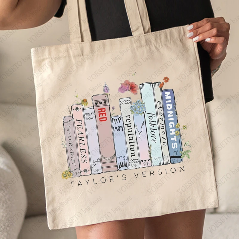 Swiftie Album Book Floral Pattern Canvas Tote Bag The Eras Tour Merch Best Gift for TS Fans Music Lover Shopping Bag