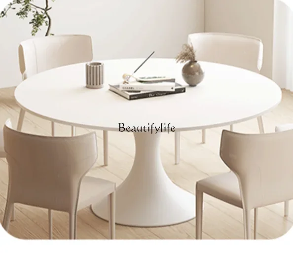 

FG10Slate dining table Household small apartment Cream wind round dining table with turntable
