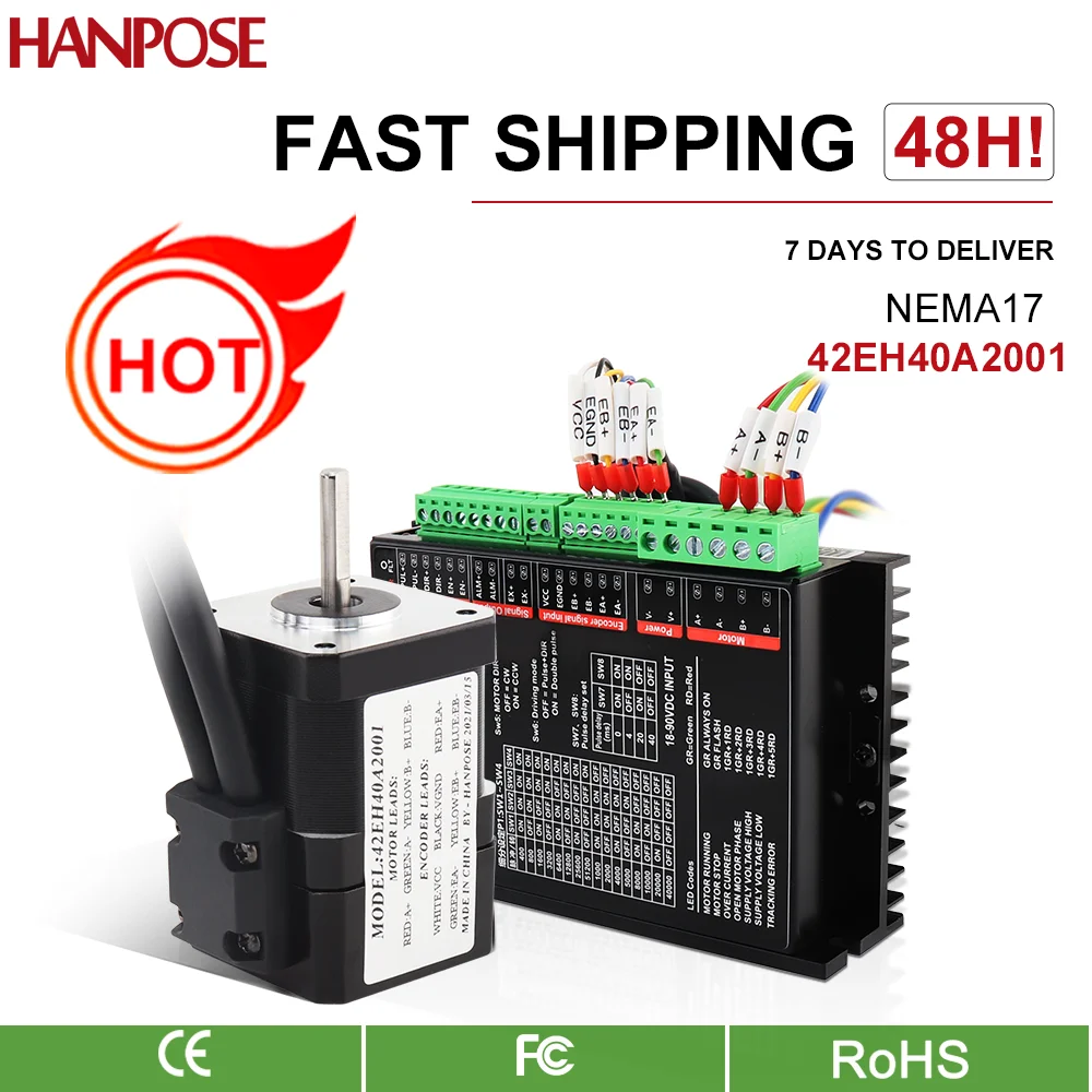 

hanpose stepper motor 42EH40A2001 Hybrid motor 2A 0.4N.m + CL42 Driver CNC Closed Loop Kit NEMA17 Stepper Motor