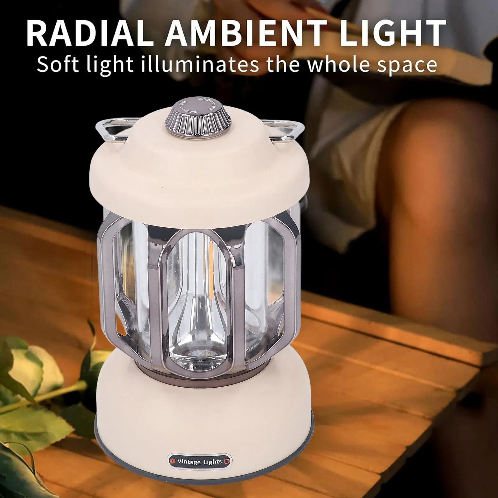 ZK40 Retro Camping Lantern Vintage Camping โคมไฟชาร์จ 3 โหมดหรี่แสงได้พร้อมตะขอกันน้ํา LED เต็นท์โคมไฟ Beige