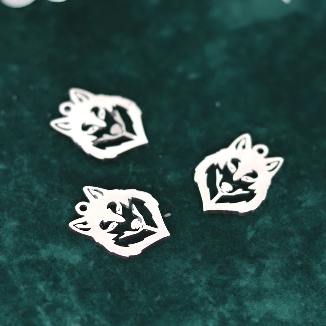 3pcs Hollowed Wolf Head Pendants For Jewelry Making Stainless Steel Animals Charms Diy Necklaces Bracelets Accessories