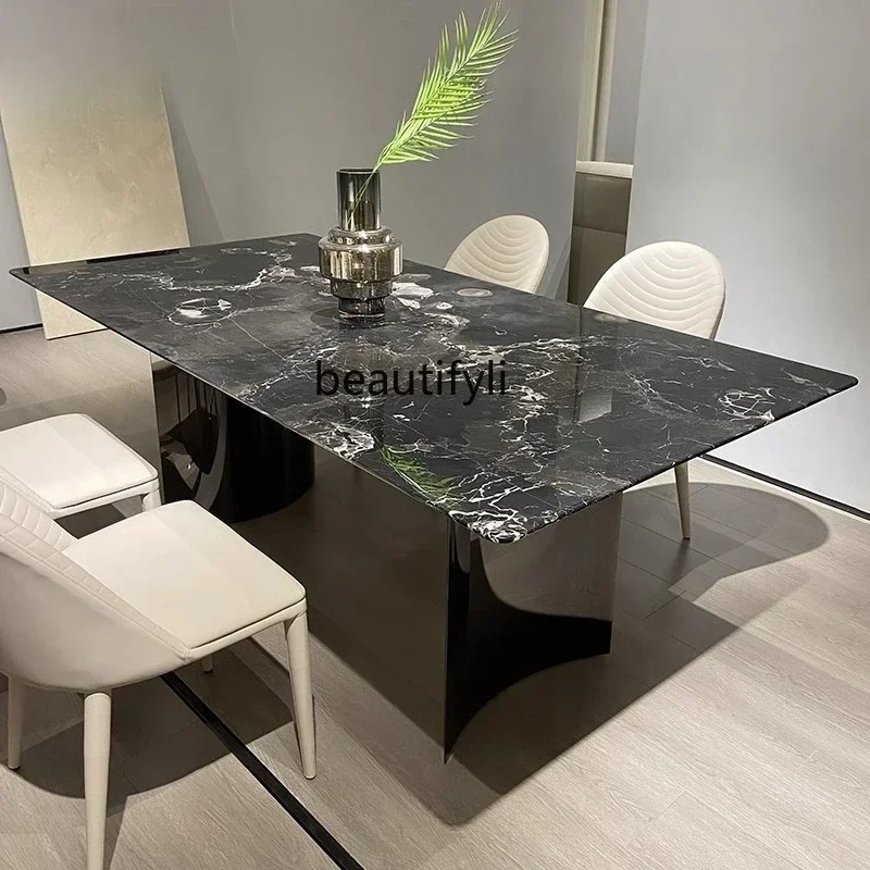 Imported natural marble dining table Italian light luxury high-end villa designer luxury stone rectangular dining table