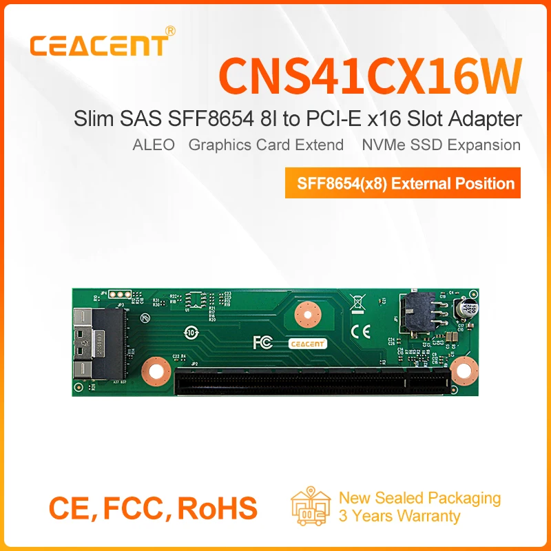 

CEACENT CNS41CX16W External SFF8654 8I to PCIe x16 (PCIe x8 bandwidth) Adapter, for ALEO, Multi GPU Expansion, PCIe Extend