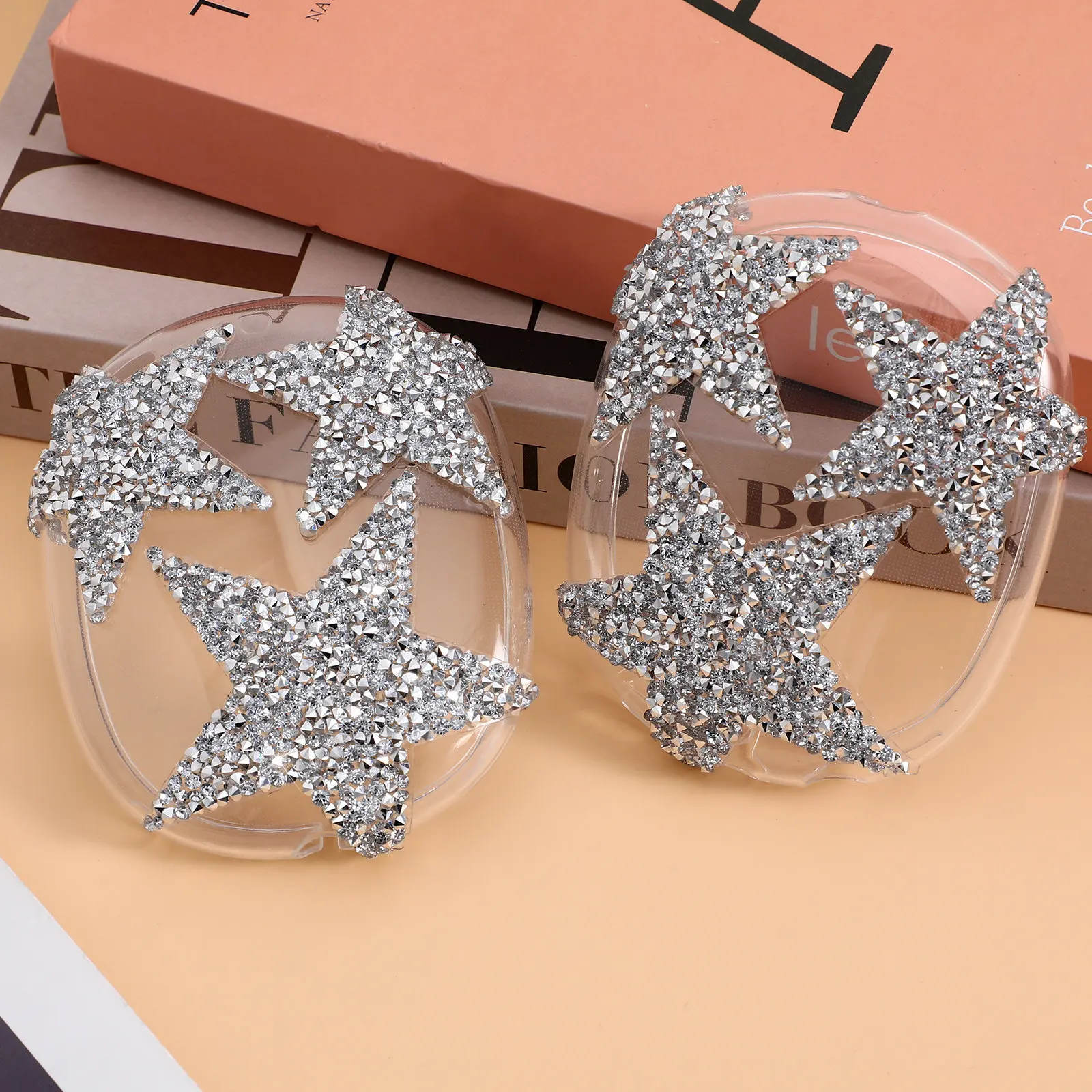 Capa transparente para fone de ouvido, 2 peças, decorada com estrelas, tpu, resistente, macia, protetora, proteção eficaz para fone de ouvido