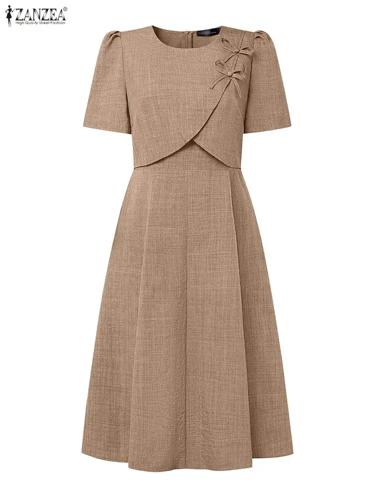 ZANZEA Damen-Sommer-Patchwork-Kleider 2022, elegant, kurzärmelig, Büro-OL-Sommerkleid, stilvoll, tailliert, A-Linie, Partykleid, Midi-Robe