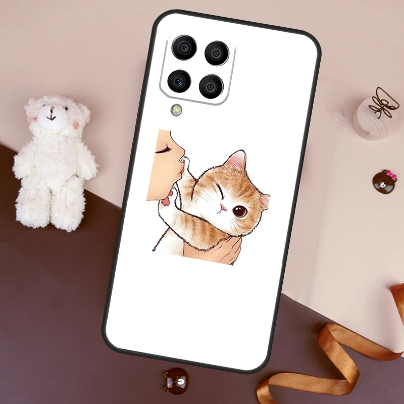 Kiss Cat Cute Kitten Cartoon Case For Samsung Galaxy M12 M13 M14 M54 M22 M32 M52 M23 M33 M53 M20 M11 M21 M51 M31 Coque