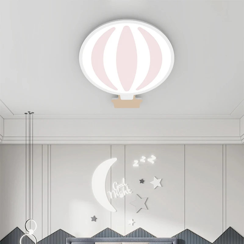 Cute Hot Air Balloon LED Ceiling Lamp Pink Fabric Ceiling Light for Kids Bedroom Nursery Room Indoor Lighting Fixture
