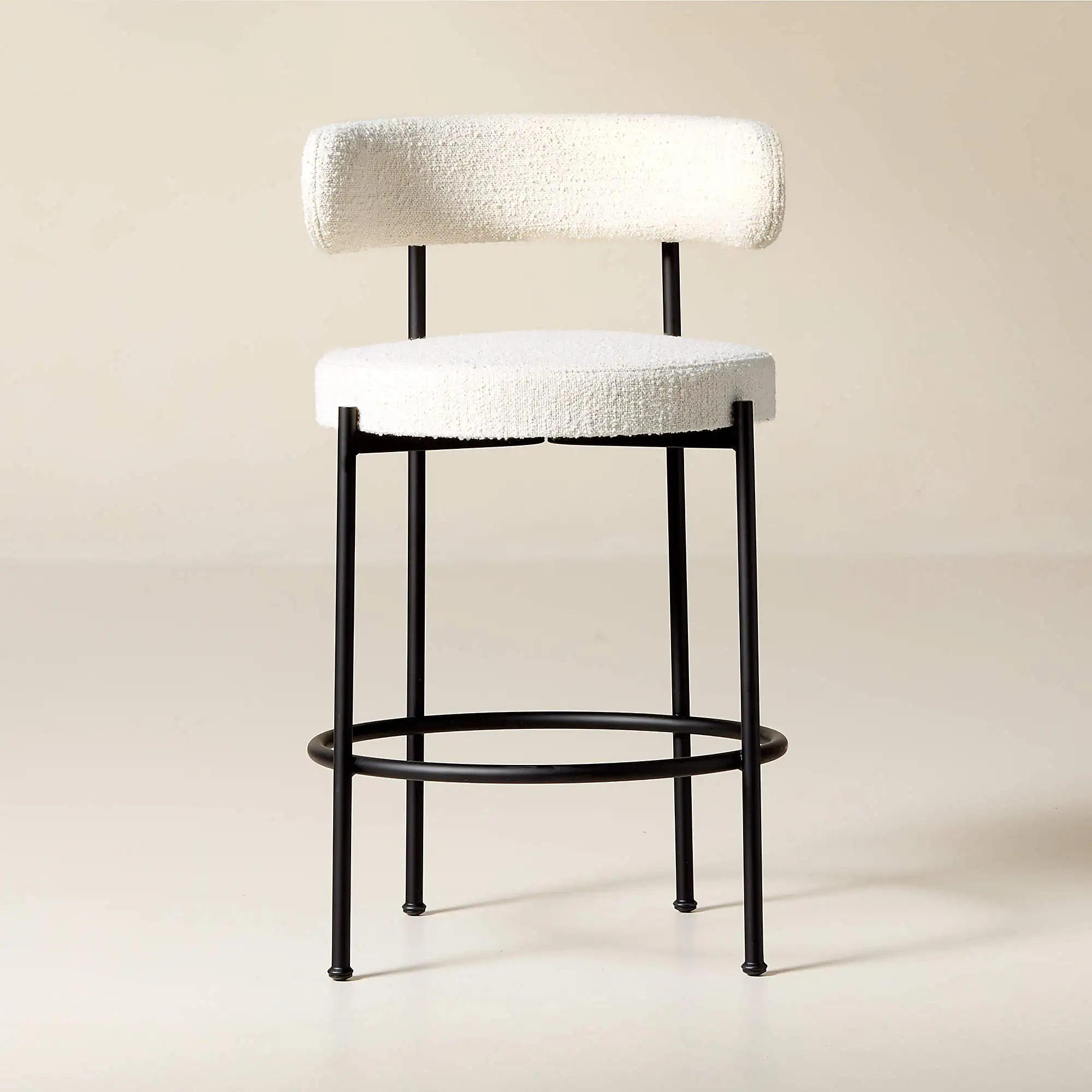 Modern Metal Frame Upholstery Fabric White Boucle Counter Stool Height Bar Stools for Kitchen Dining Room