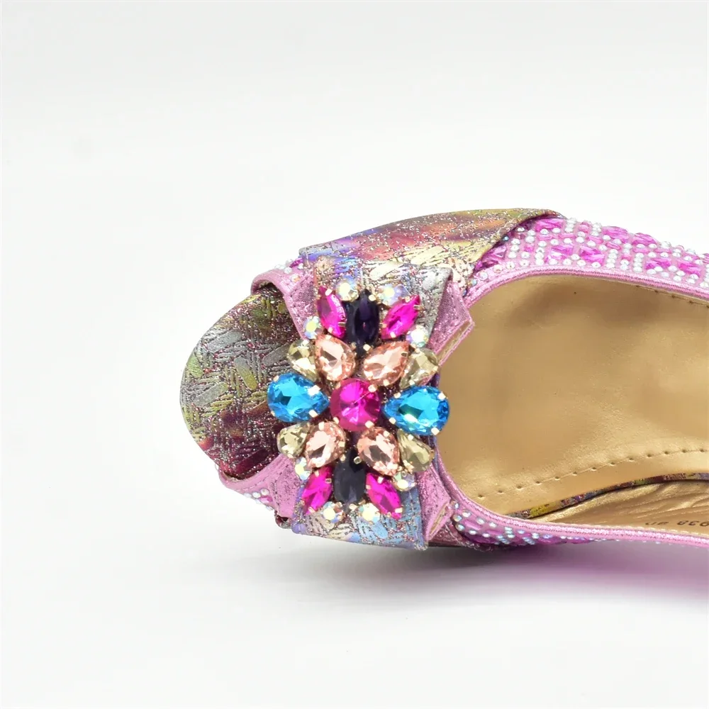 New Arrival Nigerian Women Shoes and Bag Set Decorated with Rhinestone in Italy African Party Elegant Heeled Pumps for Women